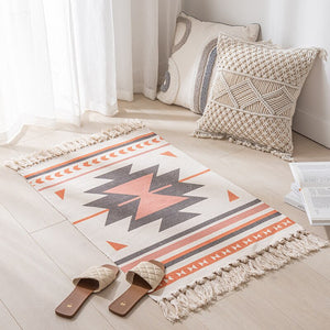 Cotton Linen Woven Vintage Tassels Rug Boho Room Decors Aesthetic Bedrooom Bedside Carpets Living Room Simple Homestay Floor Mat acacuss