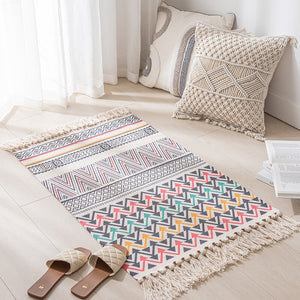 Cotton Linen Woven Vintage Tassels Rug Boho Room Decors Aesthetic Bedrooom Bedside Carpets Living Room Simple Homestay Floor Mat acacuss