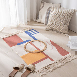 Cotton Linen Woven Vintage Tassels Rug Boho Room Decors Aesthetic Bedrooom Bedside Carpets Living Room Simple Homestay Floor Mat acacuss