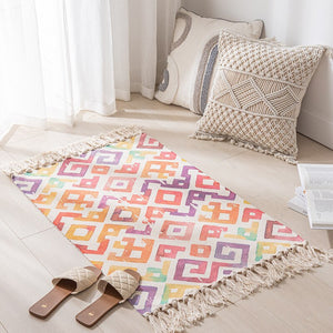 Cotton Linen Woven Vintage Tassels Rug Boho Room Decors Aesthetic Bedrooom Bedside Carpets Living Room Simple Homestay Floor Mat acacuss