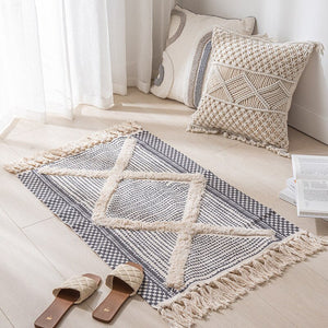 Cotton Linen Woven Vintage Tassels Rug Boho Room Decors Aesthetic Bedrooom Bedside Carpets Living Room Simple Homestay Floor Mat acacuss