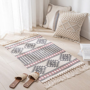 Cotton Linen Woven Vintage Tassels Rug Boho Room Decors Aesthetic Bedrooom Bedside Carpets Living Room Simple Homestay Floor Mat acacuss