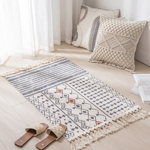 Cotton Linen Woven Vintage Tassels Rug Boho Room Decors Aesthetic Bedrooom Bedside Carpets Living Room Simple Homestay Floor Mat acacuss