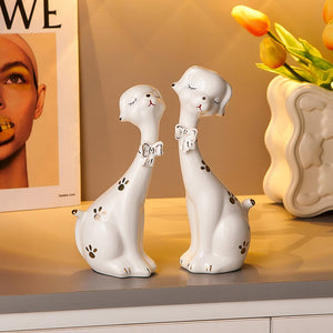 Creative 2pcs Porcelain Dog Figurines Home Decoration Crafts Bedside Table Ornaments Lovely Office Computer Desk Decoration Gift acacuss
