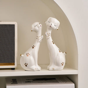 Creative 2pcs Porcelain Dog Figurines Home Decoration Crafts Bedside Table Ornaments Lovely Office Computer Desk Decoration Gift acacuss