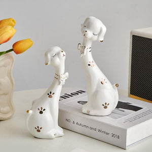 Creative 2pcs Porcelain Dog Figurines Home Decoration Crafts Bedside Table Ornaments Lovely Office Computer Desk Decoration Gift acacuss