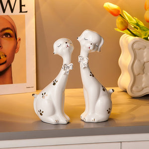 Creative 2pcs Porcelain Dog Figurines Home Decoration Crafts Bedside Table Ornaments Lovely Office Computer Desk Decoration Gift acacuss