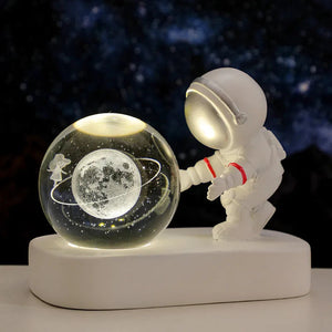 Creative 3D Astronaut Crystal Ball Led Night Light for Children Bedroom Planet Space Solar System Lamp USB Christmas Kid Gift acacuss
