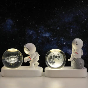 Creative 3D Astronaut Crystal Ball Led Night Light for Children Bedroom Planet Space Solar System Lamp USB Christmas Kid Gift acacuss