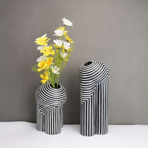 Creative Black-and-white Striped Vases European-style Flower Arrangement Model Room Hotel Living Room Decoration Home Decoration acacuss
