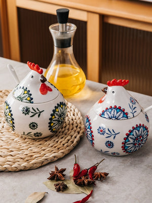 Creative Ceramic Hen Seasoning Box Salt Sugar Pepper Jar Large Capacity Spice Jar Soy Sauce Vinegar Pepper Bottle Kitchen Items acacuss