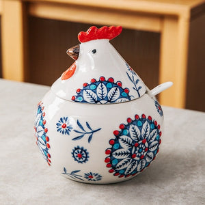 Creative Ceramic Hen Seasoning Box Salt Sugar Pepper Jar Large Capacity Spice Jar Soy Sauce Vinegar Pepper Bottle Kitchen Items acacuss
