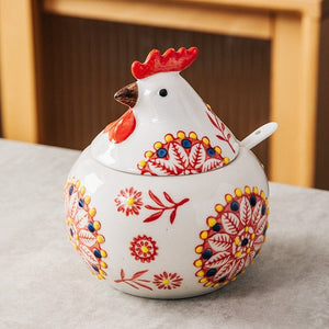 Creative Ceramic Hen Seasoning Box Salt Sugar Pepper Jar Large Capacity Spice Jar Soy Sauce Vinegar Pepper Bottle Kitchen Items acacuss