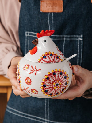 Creative Ceramic Hen Seasoning Box Salt Sugar Pepper Jar Large Capacity Spice Jar Soy Sauce Vinegar Pepper Bottle Kitchen Items acacuss