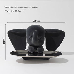 Creative Flocking Dumbo Tray Home Decoration Art Statue Entrance Key Storage Living Room Decoration Tray Cartoon Home Decoration acacuss