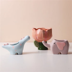 Creative Flower Shape Plant Pot Ceramic Pots for Flowers Cartoon Elephant Dinosaur Succulent Pot Cute Home Table Decor Vase acacuss