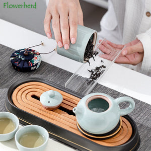 Creative Gifts Kung Fu Tea Set A Set of Brief Modern Ice Ceramic Teapot Tea Bowl Cup Gift Box Tea Pot and Cup Set Chinese acacuss