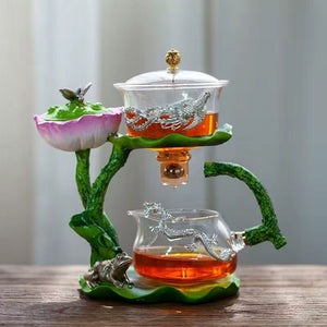 Creative GlassTea Set Automatic Teapot Tea Heat-resistant Kungfu Tea Drinking Lotus Incense Burner Tea Make acacuss