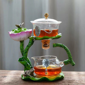 Creative GlassTea Set Automatic Teapot Tea Heat-resistant Kungfu Tea Drinking Lotus Incense Burner Tea Make acacuss
