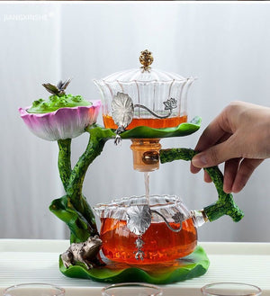 Creative GlassTea Set Automatic Teapot Tea Heat-resistant Kungfu Tea Drinking Lotus Incense Burner Tea Make acacuss