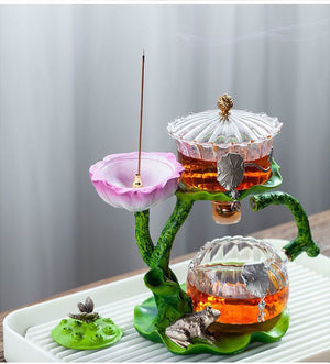 Creative GlassTea Set Automatic Teapot Tea Heat-resistant Kungfu Tea Drinking Lotus Incense Burner Tea Make acacuss