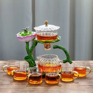 Creative GlassTea Set Automatic Teapot Tea Heat-resistant Kungfu Tea Drinking Lotus Incense Burner Tea Make acacuss