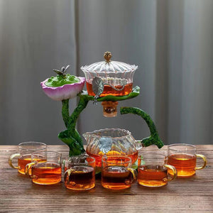 Creative GlassTea Set Automatic Teapot Tea Heat-resistant Kungfu Tea Drinking Lotus Incense Burner Tea Make acacuss