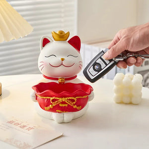Creative Home Decoration Lucky Cat Storage Boxes Resin Crafts Simple Living Room Table Ornaments Modern Office Deskt Accessories acacuss