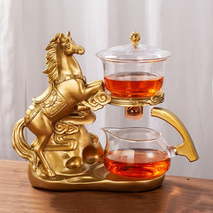 Creative Horse Teapot Full Automatic Glass Teapot Infuser Magnetic Water Diversion Heat-resistant Kungfu Tea Drinking Tea Set acacuss
