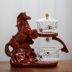 Creative Horse Teapot Full Automatic Glass Teapot Infuser Magnetic Water Diversion Heat-resistant Kungfu Tea Drinking Tea Set acacuss