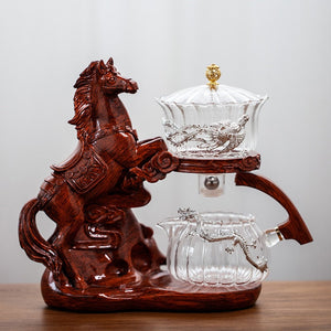 Creative Horse Teapot Full Automatic Glass Teapot Infuser Magnetic Water Diversion Heat-resistant Kungfu Tea Drinking Tea Set acacuss