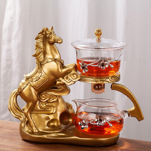 Creative Horse Teapot Full Automatic Glass Teapot Infuser Magnetic Water Diversion Heat-resistant Kungfu Tea Drinking Tea Set acacuss