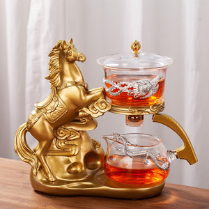 Creative Horse Teapot Full Automatic Glass Teapot Infuser Magnetic Water Diversion Heat-resistant Kungfu Tea Drinking Tea Set acacuss