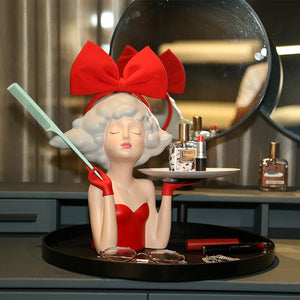 Creative Makeup Organizer Desk Decoration Girls Statue With Tray Resin Cosmetic Storage Container Nordic Living Room Ornament acacuss