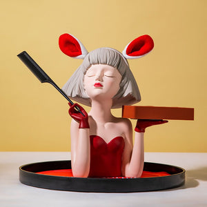 Creative Makeup Organizer Desk Decoration Girls Statue With Tray Resin Cosmetic Storage Container Nordic Living Room Ornament acacuss