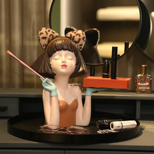 Creative Makeup Organizer Desk Decoration Girls Statue With Tray Resin Cosmetic Storage Container Nordic Living Room Ornament acacuss