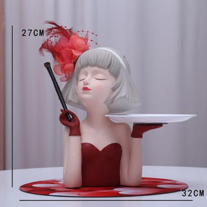 Creative Makeup Organizer Desk Decoration Girls Statue With Tray Resin Cosmetic Storage Container Nordic Living Room Ornament acacuss