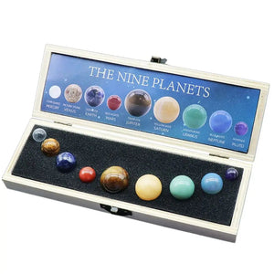 Creative Natural Crystal 8/9 Planet Ball Solar System Round Original Stone Popular Science Ornament Sphere Galaxy Model Gift Box acacuss