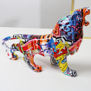 Creative Painted Graffiti lion Simple Living Room Color Decorations Home Entrance Decorations Wine Cabinet Office Resin Crafts acacuss