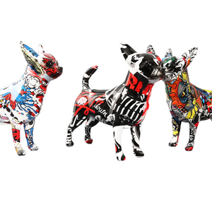 Creative Painted Simple Graffiti Color Chihuahua Dog Statue Decorations Home Entrance Wine Cabinet Office Decor Resin Crafts acacuss