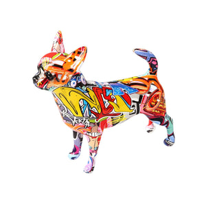 Creative Painted Simple Graffiti Color Chihuahua Dog Statue Decorations Home Entrance Wine Cabinet Office Decor Resin Crafts acacuss