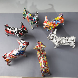 Creative Painted Simple Graffiti Color Chihuahua Dog Statue Decorations Home Entrance Wine Cabinet Office Decor Resin Crafts acacuss