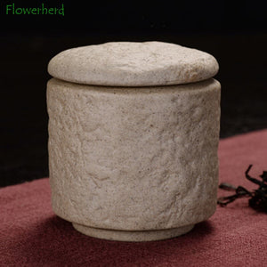 Creative Quartet Ceramic Tea Caddy Retro Chinese Coarse Pottery Tea Storage Imitation Stone Grain Sealed Black Tea Container acacuss