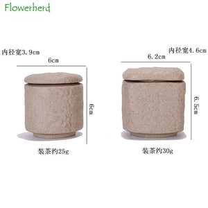 Creative Quartet Ceramic Tea Caddy Retro Chinese Coarse Pottery Tea Storage Imitation Stone Grain Sealed Black Tea Container acacuss