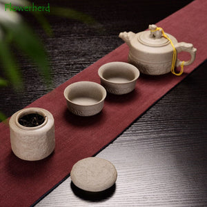 Creative Quartet Ceramic Tea Caddy Retro Chinese Coarse Pottery Tea Storage Imitation Stone Grain Sealed Black Tea Container acacuss