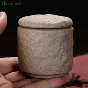 Creative Quartet Ceramic Tea Caddy Retro Chinese Coarse Pottery Tea Storage Imitation Stone Grain Sealed Black Tea Container acacuss