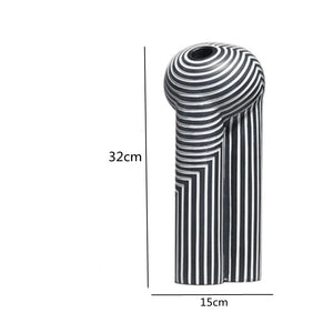 Creative Resin Crafts Black and White Stripes Art Vase Table Decoration Living Room Decoration Abstract Flower Home Decorations acacuss
