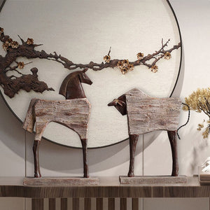 Creative Resin Ornaments The Horse Horse Simulated Animal Sculpture Wood Grain Road Handmade Arts Crafts Decorative Figurines acacuss