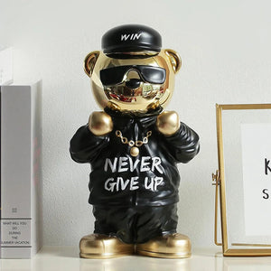 Creative Rich Golden Bear Statue Never Give Up Spirit Sculpture For Home Decoration Electroplating Animal Crafts Birthday Gifts acacuss