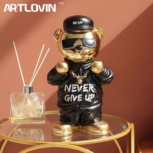 Creative Rich Golden Bear Statue Never Give Up Spirit Sculpture For Home Decoration Electroplating Animal Crafts Birthday Gifts acacuss